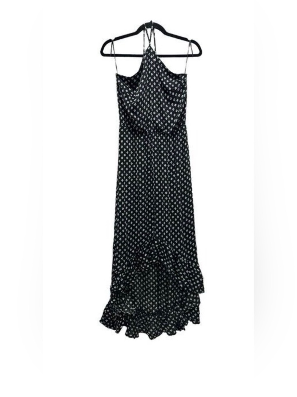 Black Polka Dot Maxi Dress with Ruffle Hem